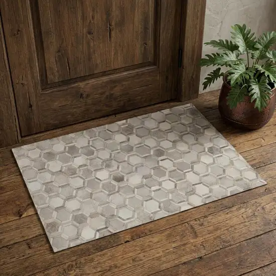 Gray Ivory And Beige Geometric Washable Area Rug With UV Protection Photo 1