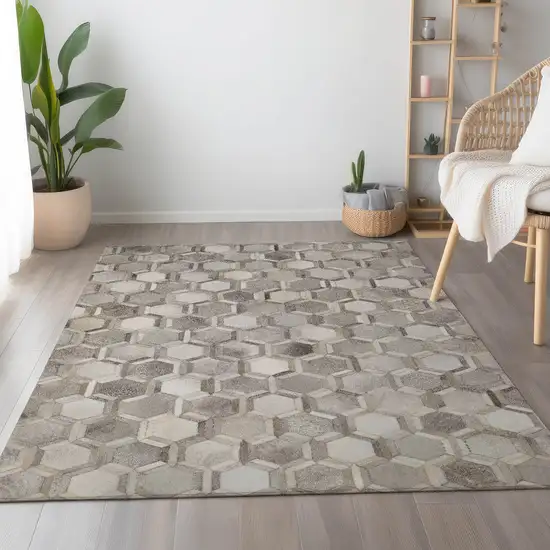 Gray Ivory And Beige Geometric Washable Area Rug With UV Protection Photo 4