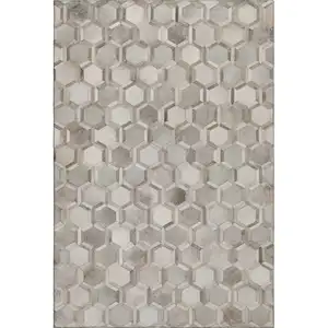Photo of Gray Ivory And Beige Geometric Washable Area Rug With UV Protection