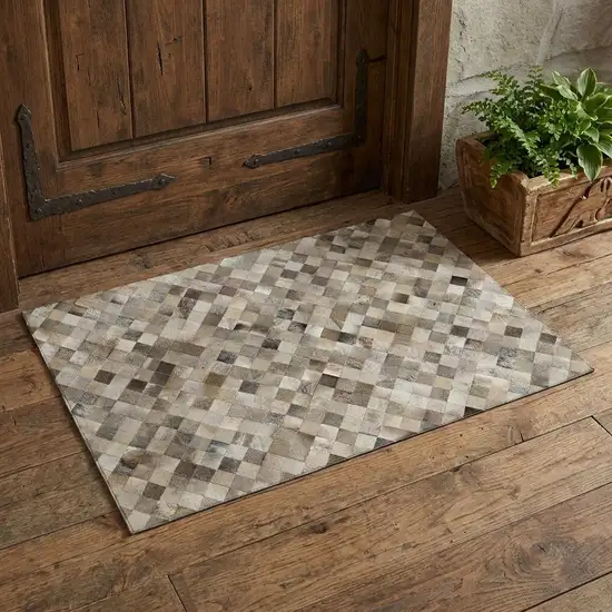 Gray Ivory And Beige Patchwork Washable Area Rug With UV Protection Photo 1