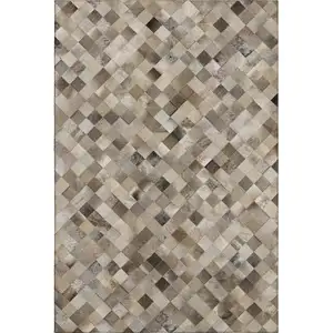 Photo of Gray Ivory And Beige Geometric Washable Area Rug With UV Protection