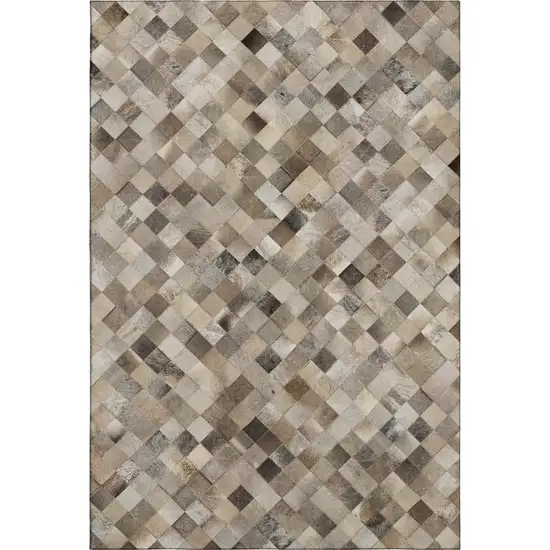 Beige Gray And Ivory Cowhide Print Washable Area Rug With UV Protection Photo 2