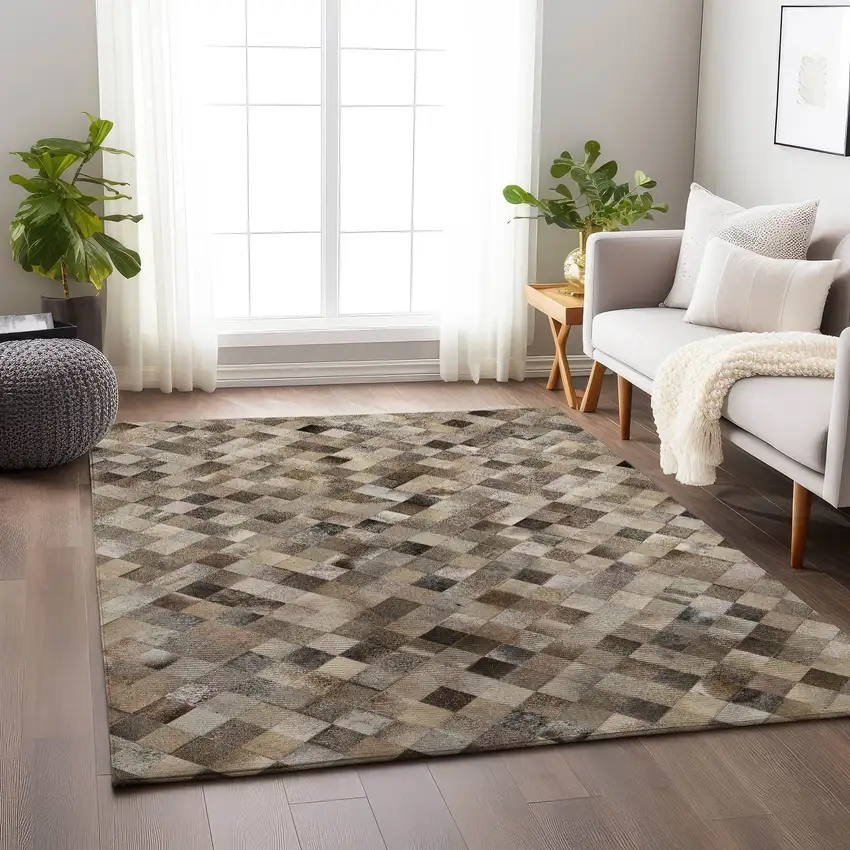Gray Ivory And Beige Geometric Washable Area Rug With UV Protection Photo 4