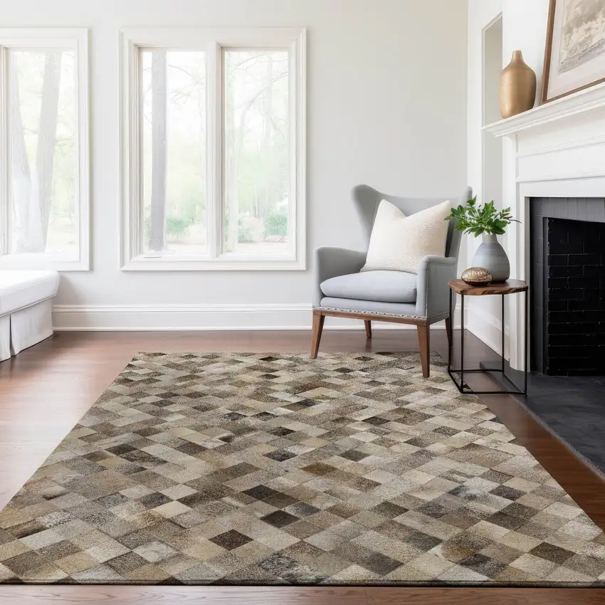 Gray Ivory And Beige Geometric Washable Area Rug With UV Protection Photo 5