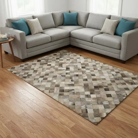 Gray Ivory And Beige Geometric Washable Area Rug With UV Protection Photo 1