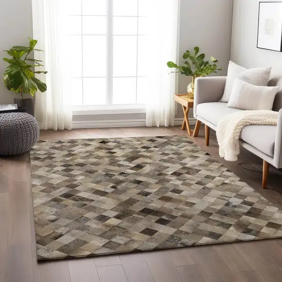 Gray Ivory And Beige Geometric Washable Area Rug With UV Protection Photo 4