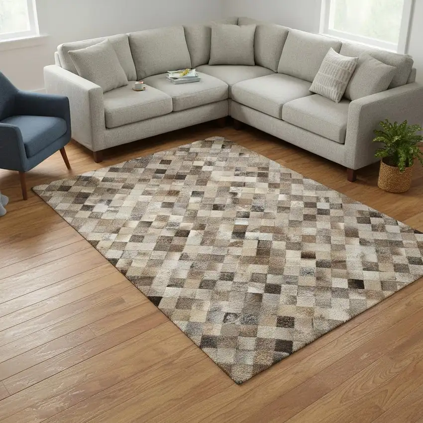 Gray Ivory And Beige Geometric Washable Area Rug With UV Protection Photo 1