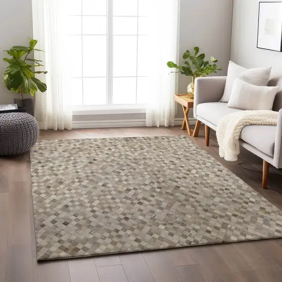 Gray Ivory And Beige Geometric Washable Area Rug With UV Protection Photo 5