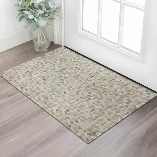 Gray Ivory And Beige Geometric Washable Area Rug With UV Protection Photo 1