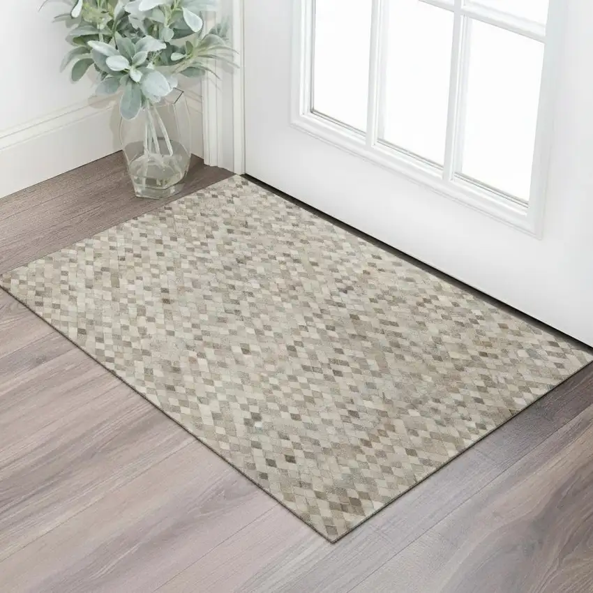 Gray Ivory And Beige Geometric Washable Area Rug With UV Protection Photo 1