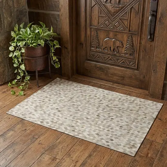 Gray Ivory And Beige Diamond Washable Area Rug With UV Protection Photo 1