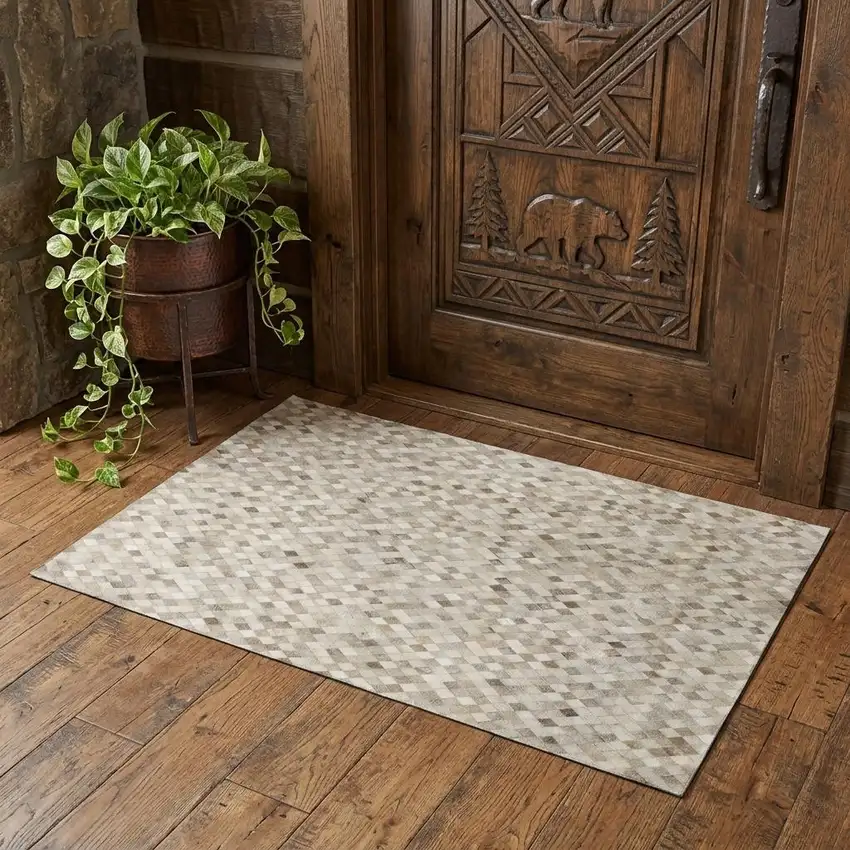 Gray Ivory And Beige Diamond Washable Area Rug With UV Protection Photo 1