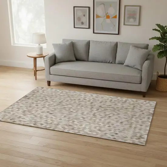 Gray Ivory And Beige Geometric Washable Area Rug With UV Protection Photo 8