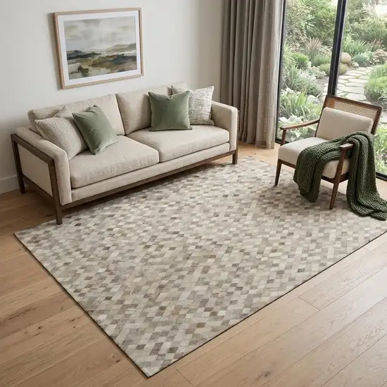 Gray Ivory And Beige Diamond Washable Area Rug With UV Protection Photo 1