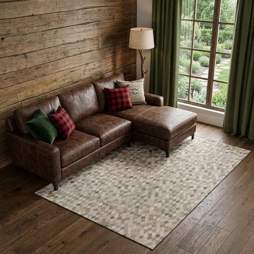 Gray Ivory And Beige Diamond Washable Area Rug With UV Protection Photo 1