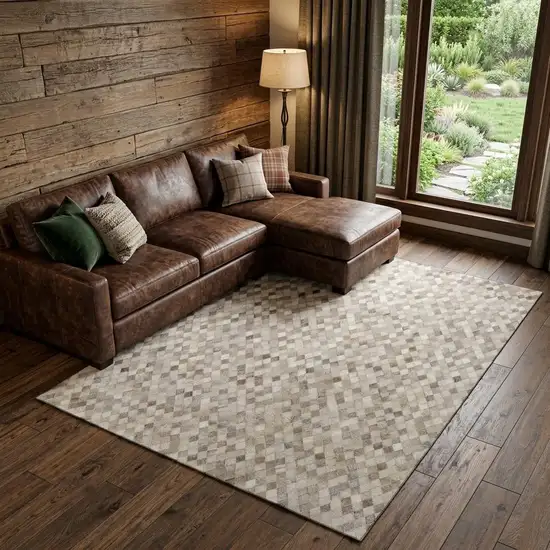 Beige Gray And Ivory Diamond Washable Area Rug With UV Protection Photo 1