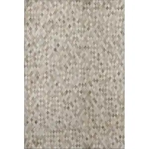 Photo of Gray Ivory And Beige Geometric Washable Area Rug With UV Protection