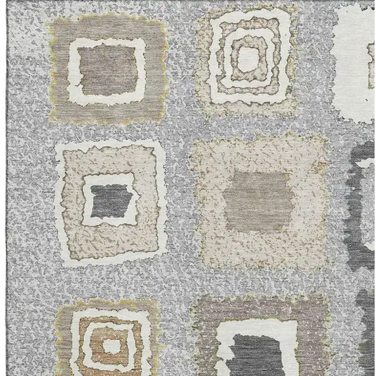 Gray Ivory And Beige Geometric Washable Area Rug With UV Protection Photo 3
