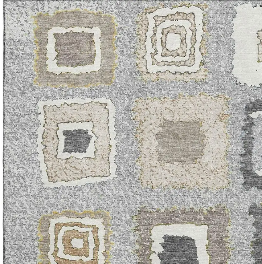 Gray Ivory And Beige Geometric Washable Area Rug With UV Protection Photo 3