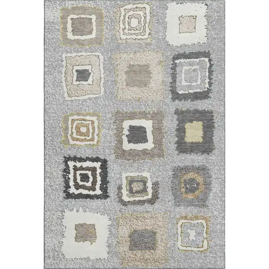 Gray Ivory And Beige Geometric Washable Area Rug With UV Protection Photo 1