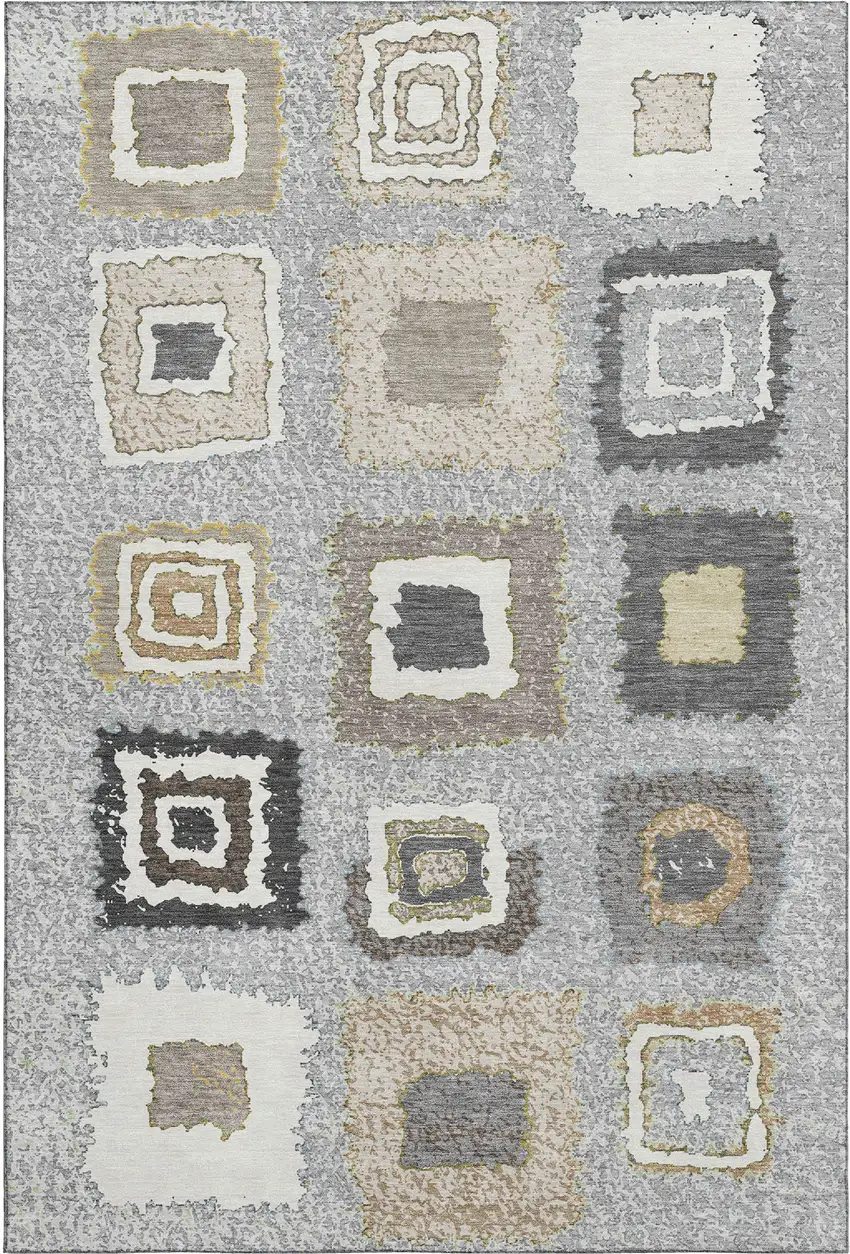 Gray Ivory And Beige Geometric Washable Area Rug With UV Protection Photo 1