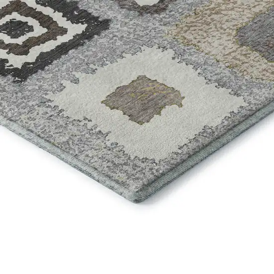 Gray Ivory And Beige Geometric Washable Area Rug With UV Protection Photo 8