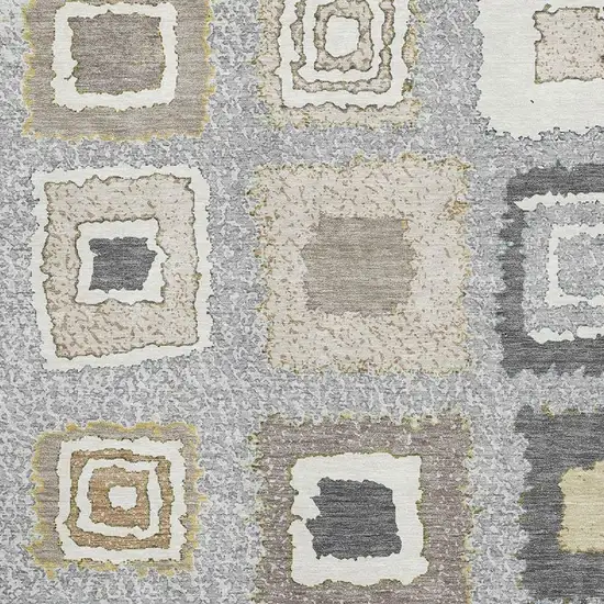 Gray Ivory And Beige Geometric Washable Area Rug With UV Protection Photo 3