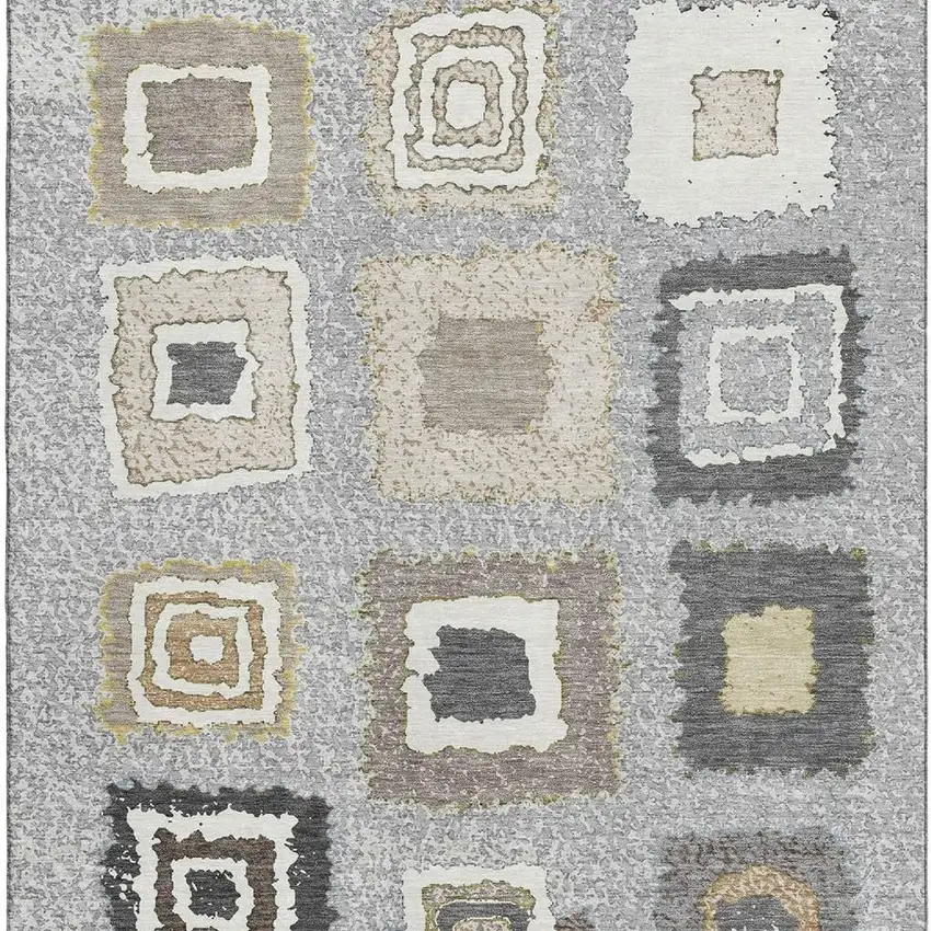 Gray Ivory And Beige Geometric Washable Area Rug With UV Protection Photo 3