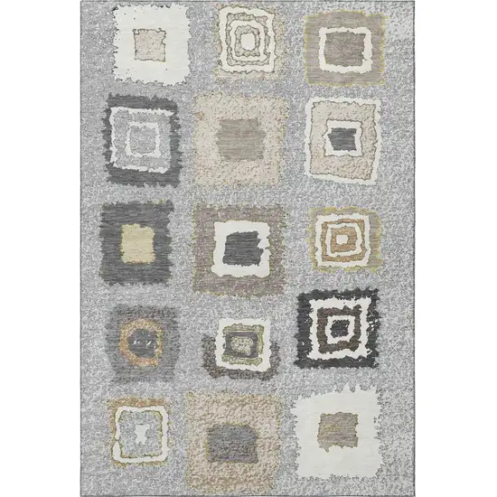 Gray Ivory And Beige Geometric Washable Area Rug With UV Protection Photo 4