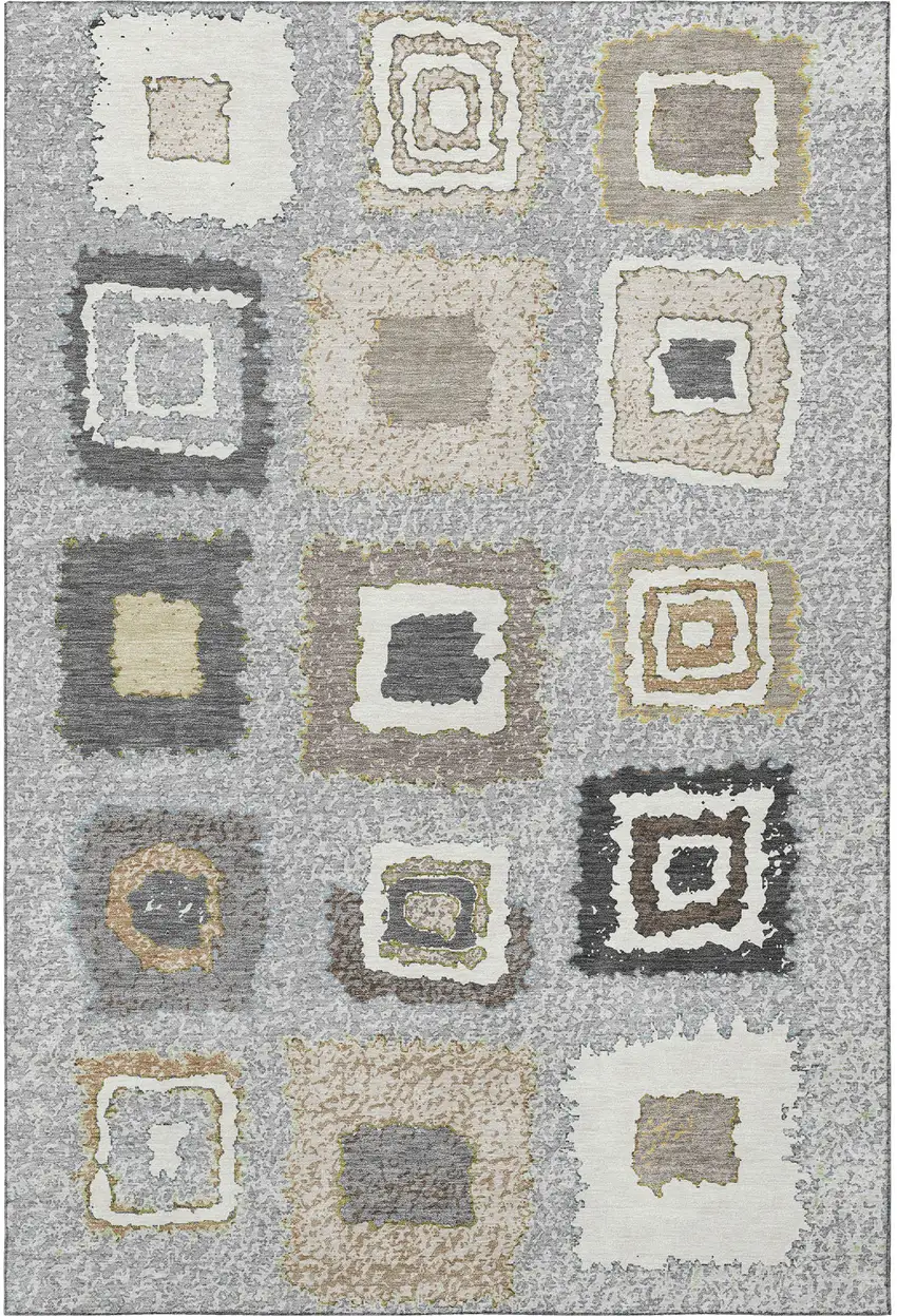 Gray Ivory And Beige Geometric Washable Area Rug With UV Protection Photo 4
