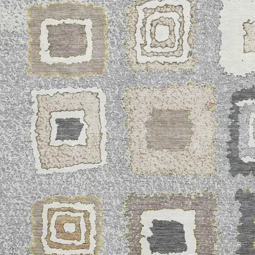 Gray Ivory And Beige Geometric Washable Area Rug With UV Protection Photo 3