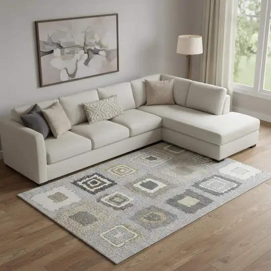 Gray Ivory And Beige Geometric Washable Area Rug With UV Protection Photo 2