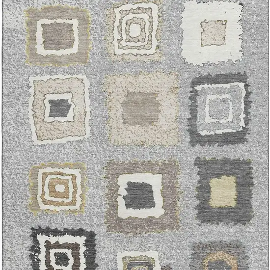 Gray Ivory And Beige Geometric Washable Area Rug With UV Protection Photo 4