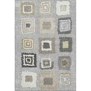 Photo of Gray Ivory And Beige Geometric Washable Area Rug With UV Protection