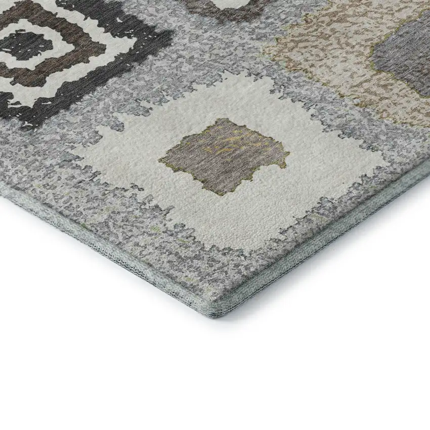 Gray Ivory And Beige Geometric Washable Area Rug With UV Protection Photo 8