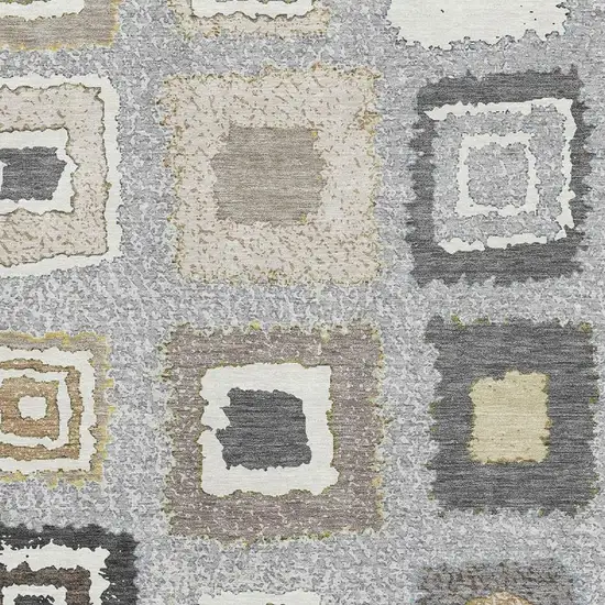 Gray Ivory And Beige Geometric Washable Area Rug With UV Protection Photo 3