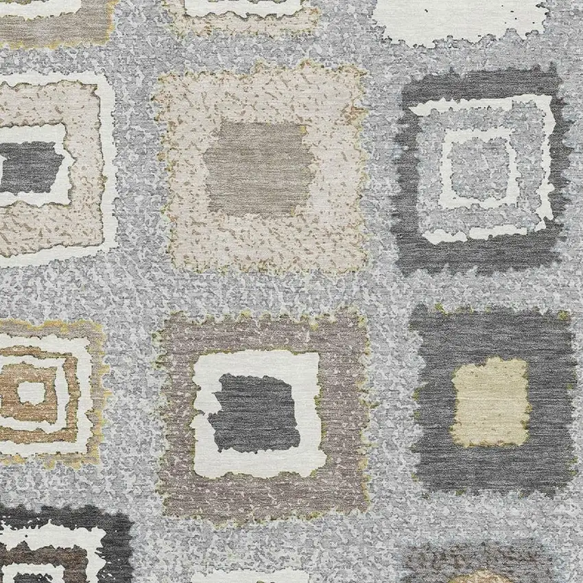 Gray Ivory And Beige Geometric Washable Area Rug With UV Protection Photo 3