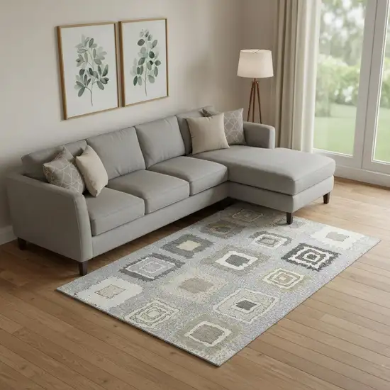 Gray Ivory And Beige Geometric Washable Area Rug With UV Protection Photo 2