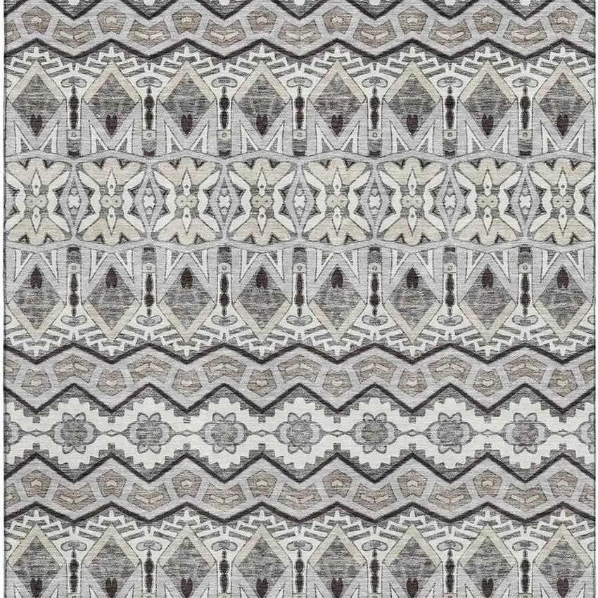 Gray Ivory And Beige Moroccan Washable Area Rug With UV Protection Photo 4