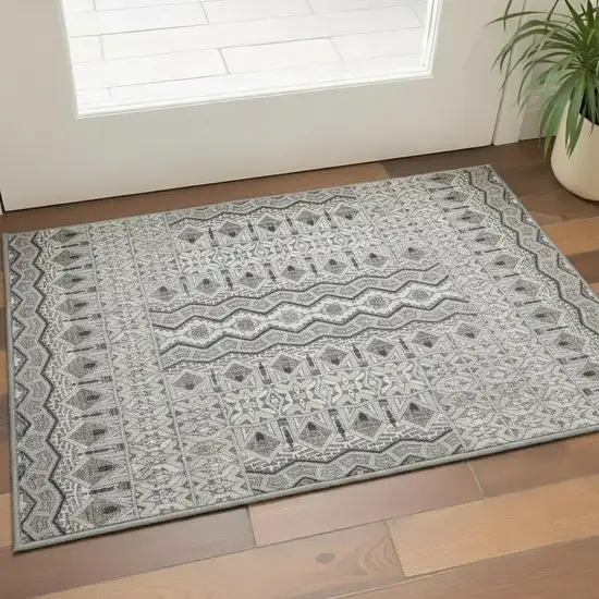 Gray Ivory And Beige Moroccan Washable Area Rug With UV Protection Photo 2