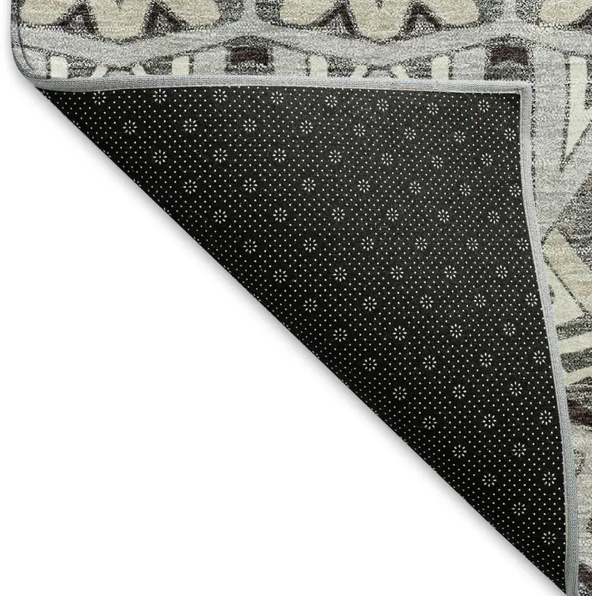 Gray Ivory And Beige Moroccan Washable Area Rug With UV Protection Photo 6