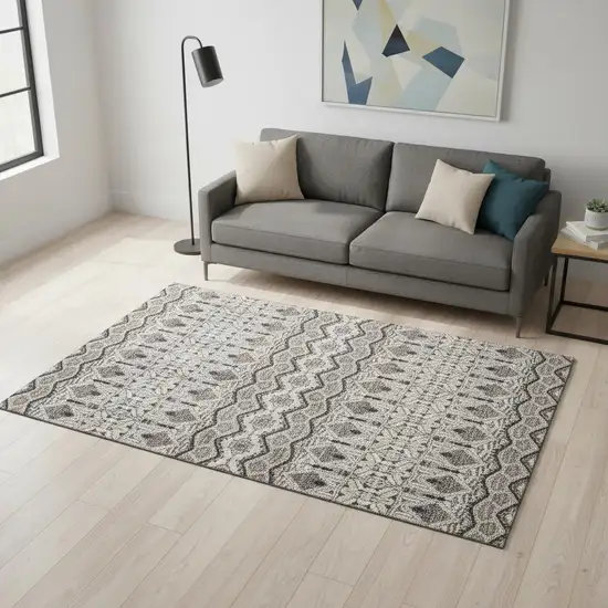 Gray Ivory And Beige Moroccan Washable Area Rug With UV Protection Photo 2