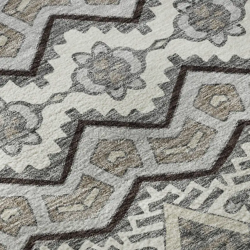 Gray Ivory And Beige Moroccan Washable Area Rug With UV Protection Photo 9