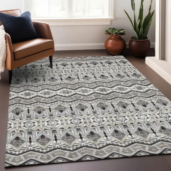 Gray Ivory And Beige Moroccan Washable Area Rug With UV Protection Photo 4
