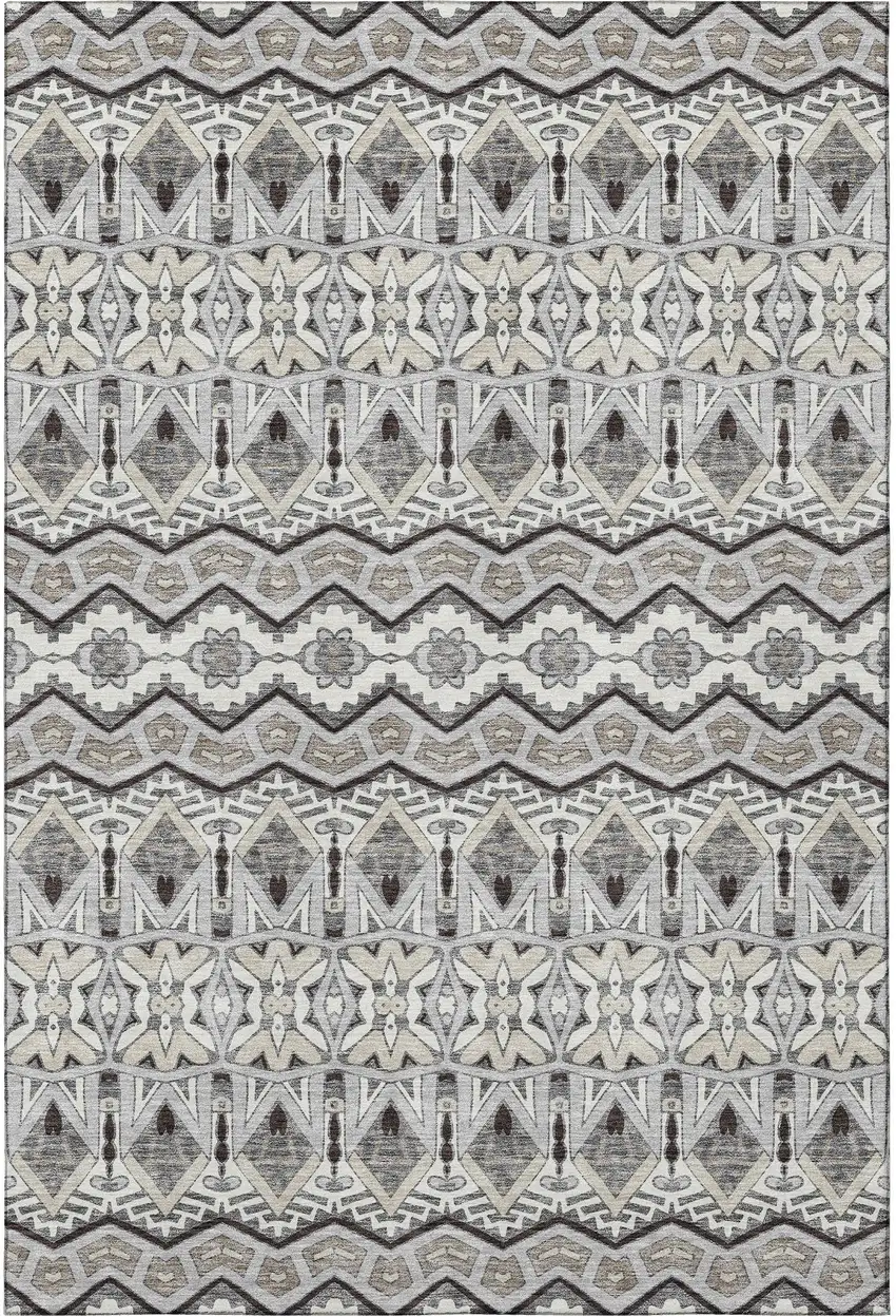 Gray Ivory And Beige Moroccan Washable Area Rug With UV Protection Photo 3