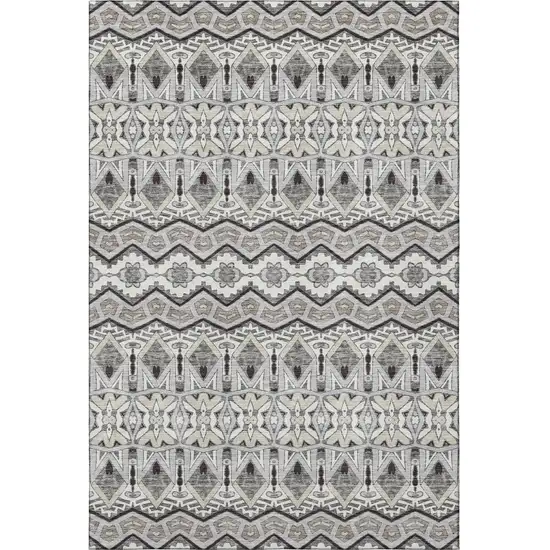 Gray Ivory And Beige Moroccan Washable Area Rug With UV Protection Photo 4