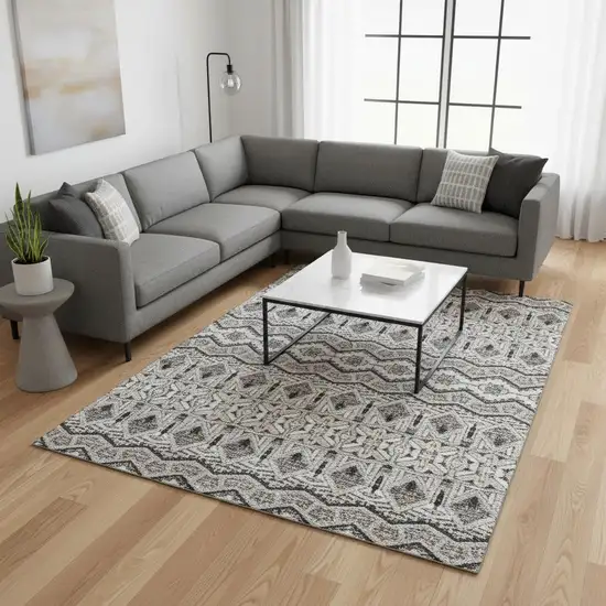 Gray Ivory And Beige Moroccan Washable Area Rug With UV Protection Photo 2