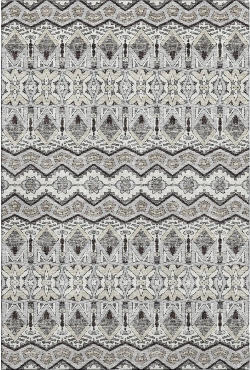 Gray Ivory And Beige Moroccan Washable Area Rug With UV Protection Photo 1