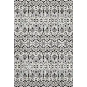 Photo of Gray Ivory And Beige Moroccan Washable Area Rug With UV Protection