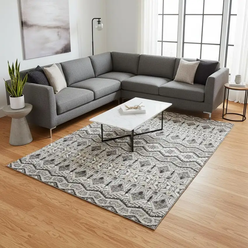 Gray Ivory And Beige Moroccan Washable Area Rug With UV Protection Photo 2